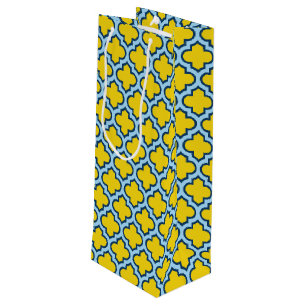 Sac Cadeau Pour Bouteille Trellis jaune et bleu bébé, treillis, Quatrefoil