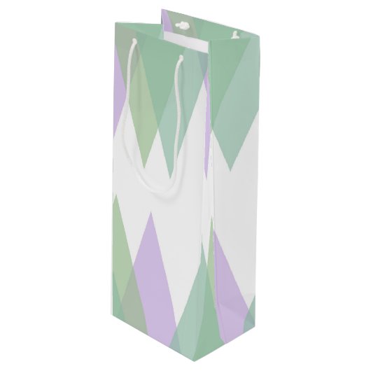 Sac Cadeau Pour Bouteille Triangles vert et lilas (Devant Angle)