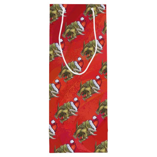 Sac Cadeau Pour Bouteille Tricératops Noël En Rouge (Dos)
