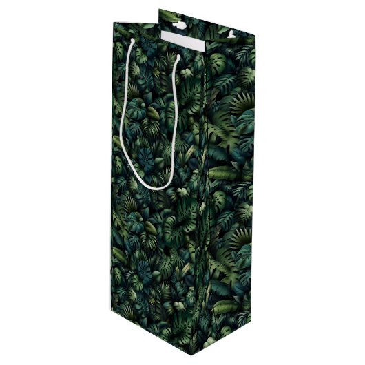 Sac Cadeau Pour Bouteille Tropical Monstera Botanical Green Jungle  (Devant Angle)