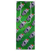 Sac Cadeau Pour Bouteille Vache Noël sur vert (Devant)