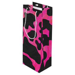 Sac Cadeau Pour Bouteille Vache rose chaud et noir
