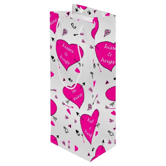 Sac Cadeau Pour Bouteille Valentines Day Coeurs roses Ennuis dans Baisers (Dos Angle)