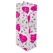 Sac Cadeau Pour Bouteille Valentines Day Coeurs roses Ennuis dans Baisers (Devant Angle)