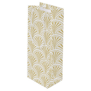 Sac Cadeau Pour Bouteille Ventilateur or et blanc déco Motif