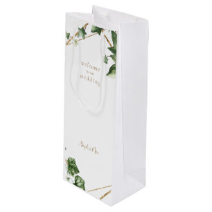 Sac Cadeau Pour Bouteille Verdure géométrique Bienvenue à notre Mariage Cust
