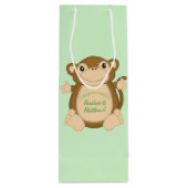 Sac Cadeau Pour Bouteille Vert Baby shower singe (Dos)
