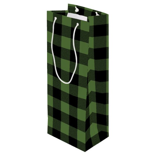 Sac Cadeau Pour Bouteille Vert et noir Vérification de Buffalo Noël rustique (Dos Angle)