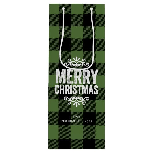 Sac Cadeau Pour Bouteille Vert et noir Vérification de Buffalo Noël rustique (Devant)