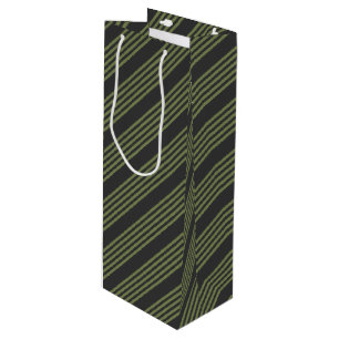 Sac Cadeau Pour Bouteille Vert olive et charbon de bois cinq bandes motif
