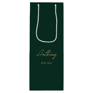 Sac Cadeau Pour Bouteille Vert & Or Nom Personnalisé Mariage Fête