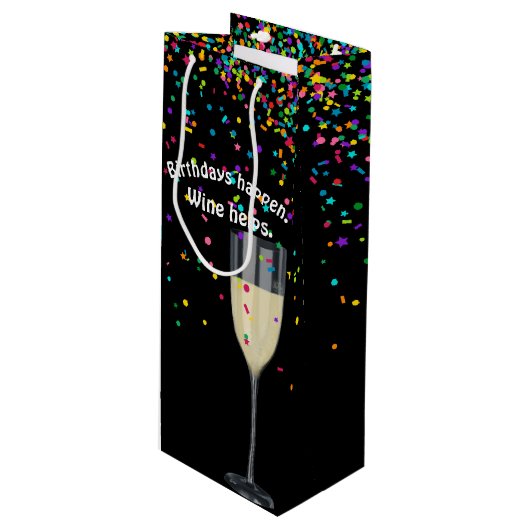 Sac Cadeau Pour Bouteille vin blanc avec confetti d'anniversaire (Devant Angle)