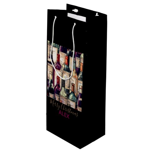 Sac Cadeau Pour Bouteille Vin Cadeau Sac-Vin Amateurs Joyeux Noël (Devant Angle)