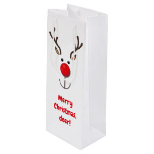 Sac Cadeau Pour Bouteille Vin Cute Reinder "Joyeux Noël, cerf"