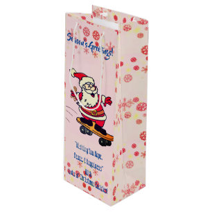 Sac Cadeau Pour Bouteille Vin de vacances avec Père Noël