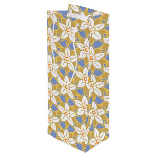 Sac Cadeau Pour Bouteille Vintage Floral bleu et jaune motif Jonquil