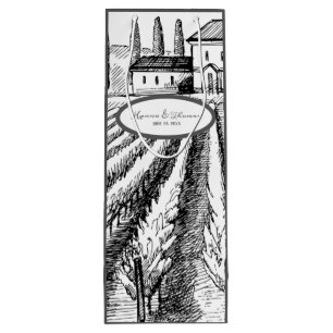 Sac Cadeau Pour Bouteille Vinyard Winery Rustic Sketch Mariage personnalisé