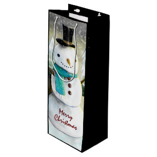 Sac Cadeau Pour Bouteille Whimsman de neige en Dessin de Noël d'hiver
