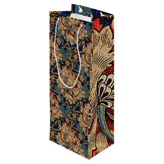Sac Cadeau Pour Bouteille William Morris Vintage motif floral rouge bleu