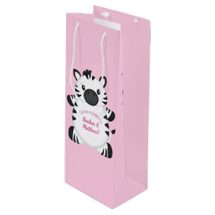 Sac Cadeau Pour Bouteille Zebra Baby shower rose