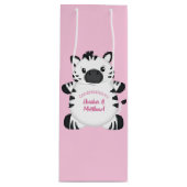 Sac Cadeau Pour Bouteille Zebra Baby shower Safari Rose Girl (Devant)