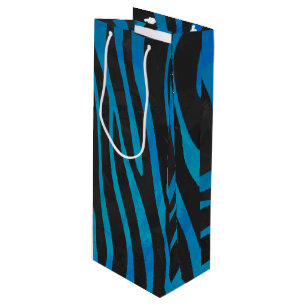 Sac Cadeau Pour Bouteille Zebra Black et Blue Print