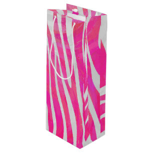 Sac Cadeau Pour Bouteille Zebra Hot Pink et White Print