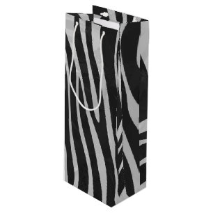 Sac Cadeau Pour Bouteille Zebra noir et gris clair