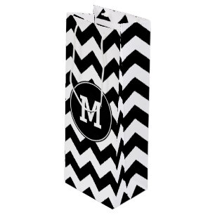 Sac Cadeau Pour Bouteille Zigzag noir et blanc monogramme
