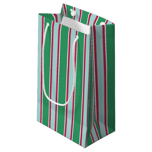 Sac Cadeau Rayé Noël Bleu Vert Classique (Devant Angle)