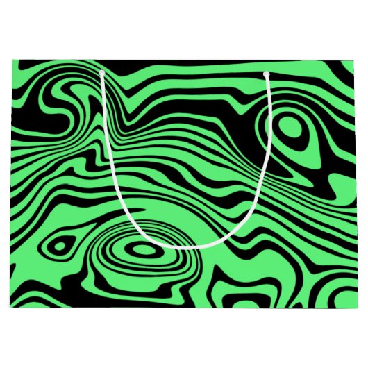 Sac cadeau rayé ondulé noir et vert (Devant)