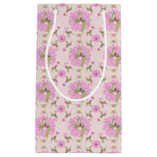 Sac cadeau rose et vert nostalgique floral (Devant)