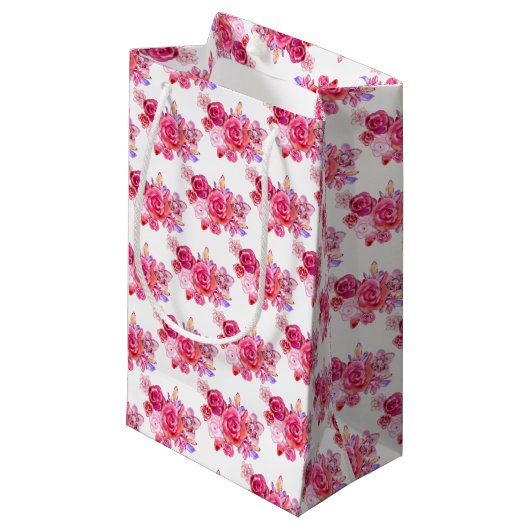 Sac cadeau rose Fleurs roses (Devant Angle)