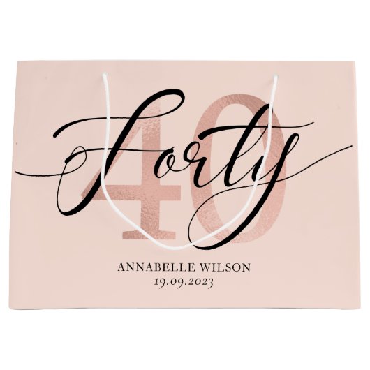 Sac cadeau Rose Gold Foil 40e anniversaire (Devant)