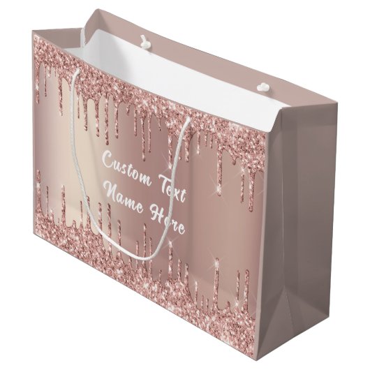 Sac cadeau rose Parties scintillant or avec nom de (Devant Angle)