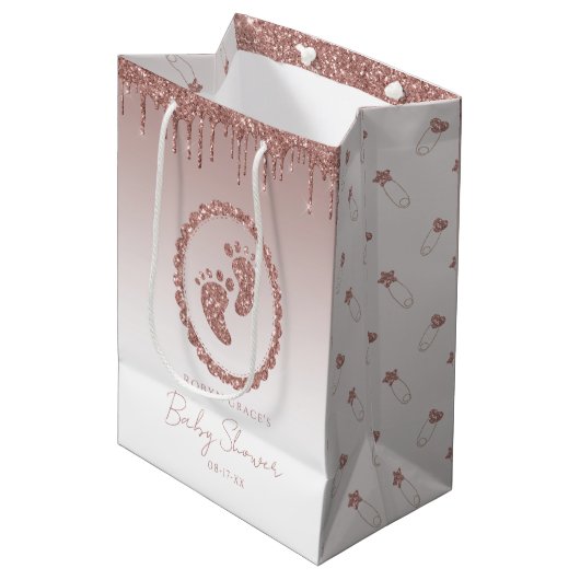 Sac cadeau rose Parties scintillant or Baby showe (Devant Angle)