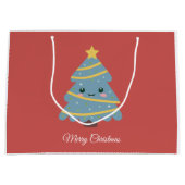 Sac cadeau rouge avec arbre de Noël Kawaii (Devant)