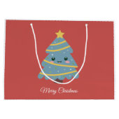 Sac cadeau rouge avec arbre de Noël Kawaii (Dos)