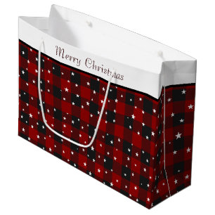 Sac Cadeau Rouge et noir à carreaux avec des étoiles grand sa