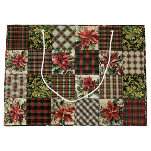 Sac cadeau Rustique Noël Patchwork rouge (Devant)