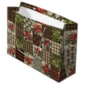 Sac cadeau Rustique Noël Patchwork rouge (Devant Angle)