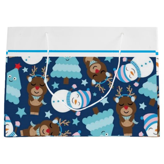 Sac cadeau Snowman bleu et Arbre de Noël bleu (Devant)