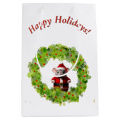 Sac cadeau - Souris Père Noël en couronne (Devant)