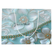 Sac cadeau turquoise blanc floral (Dos)