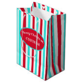 Sac cadeau Turquoise personnalisé Rouge et Blanc (Devant Angle)