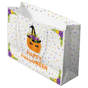 Sac Cadeau Unicorn Citrouille Happy Halloween Blanc Grand Cad