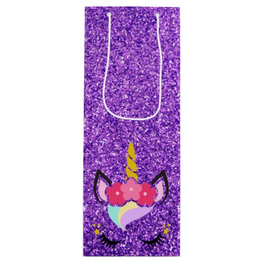 Sac cadeau Unicorn Purple Parties scintillant pers (Devant)