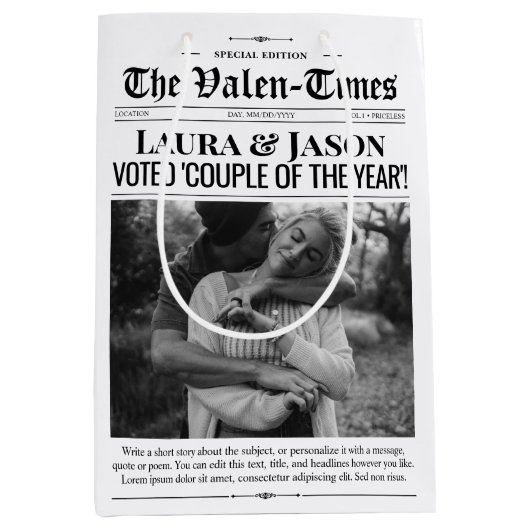 Sac cadeau Valentines, Sac cadeau Couple Newspaper (Devant)