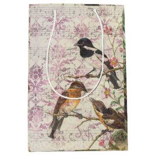 Sac cadeau vintage Ephemera Oiseau Moyen