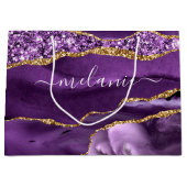 Sac Cadeau Votre Nom Marbre Paillettes Or Violet (Devant)
